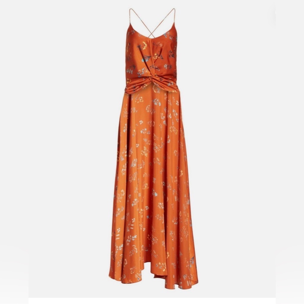 Elegant Rust floral top with back cape/maxi drop